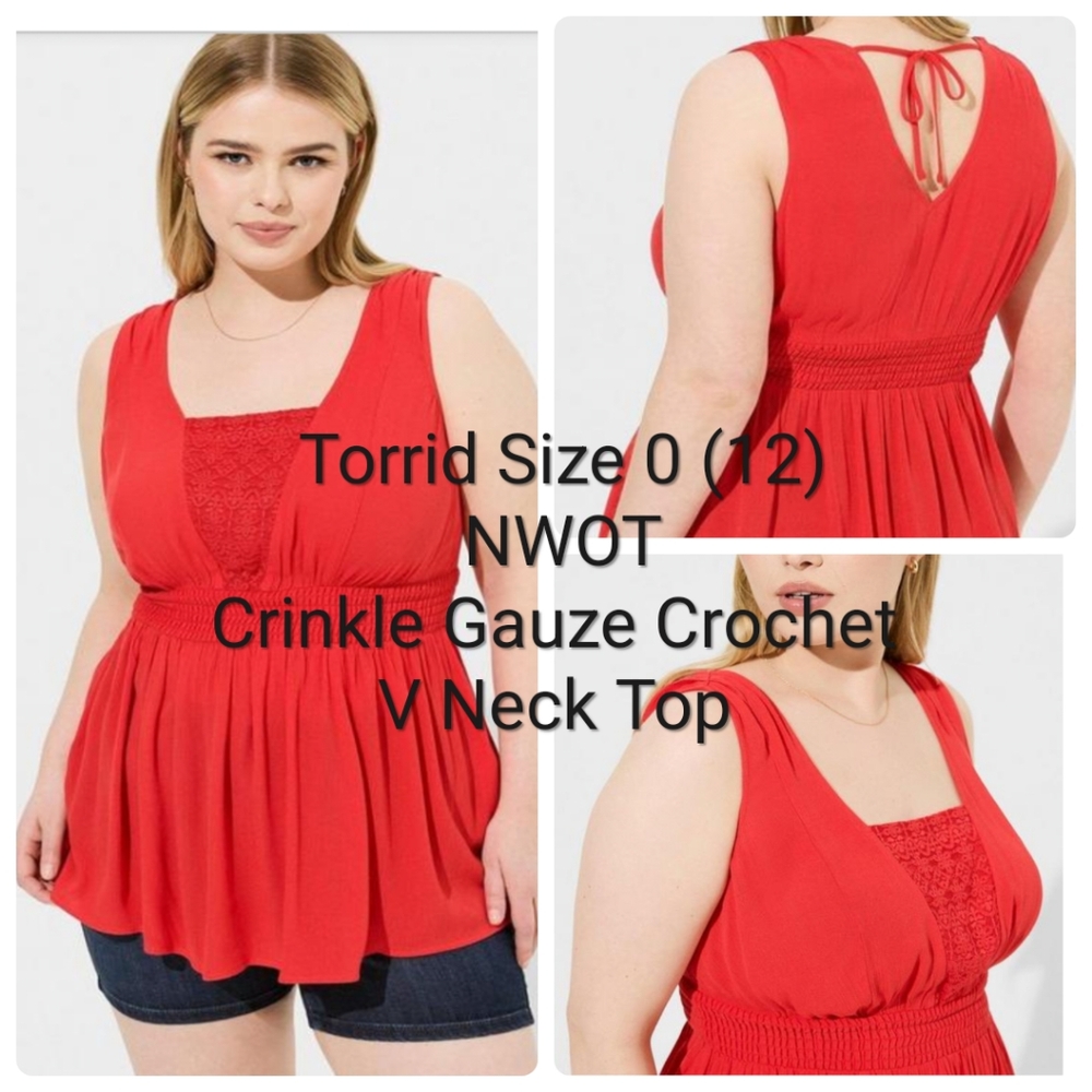 Torrid NWOT Crinkle Gauze V neck Top, size 0 (12)